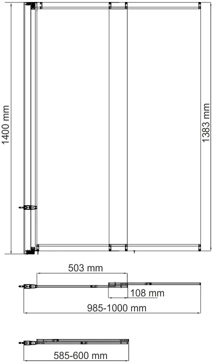 Габаритная схема Шторка на ванну Wasserkraft Main 41S02-100WS 100х140 см