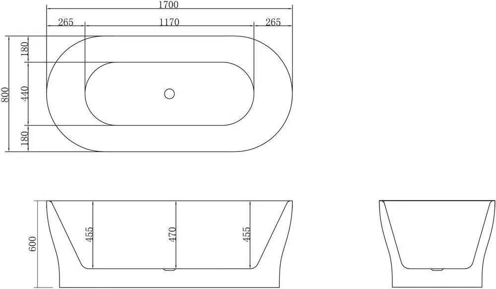 Габаритная схема Акриловая ванна BelBagno BB405-1700-800 170х80