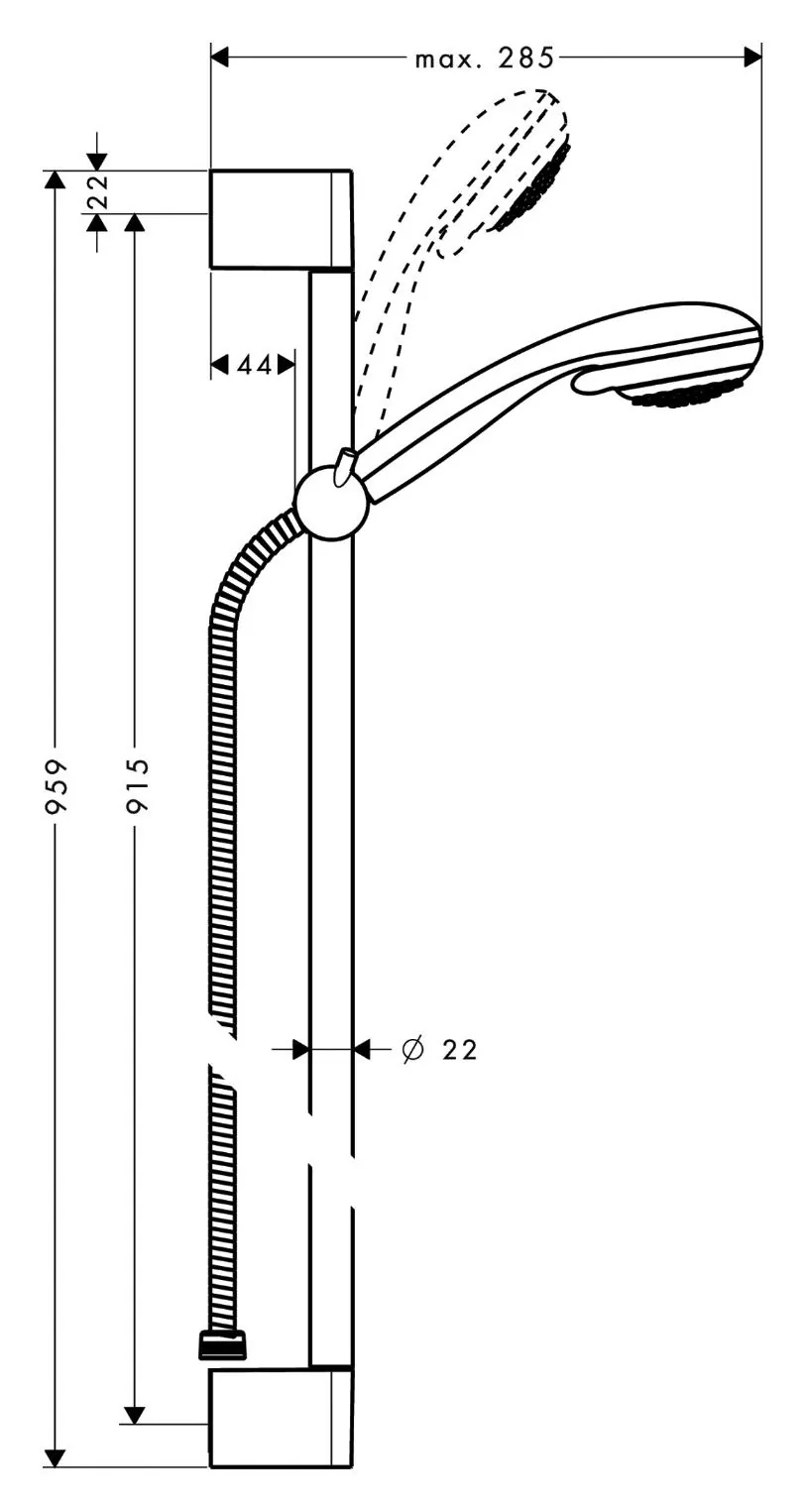 Габаритная схема Душевой гарнитур Hansgrohe Crometta 27766000