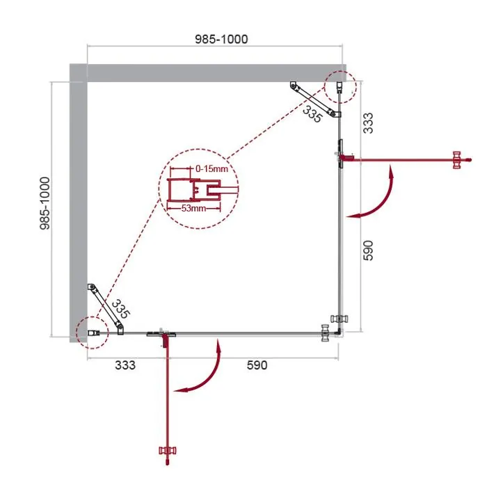 Габаритная схема Душевой уголок BelBagno Kraft A-22-100-C-Cr
