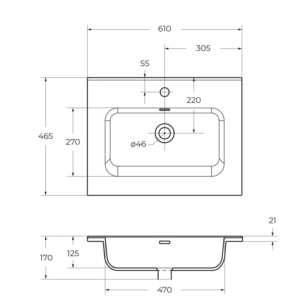Габаритная схема Мебельная раковина BelBagno BB600ETL 60 см