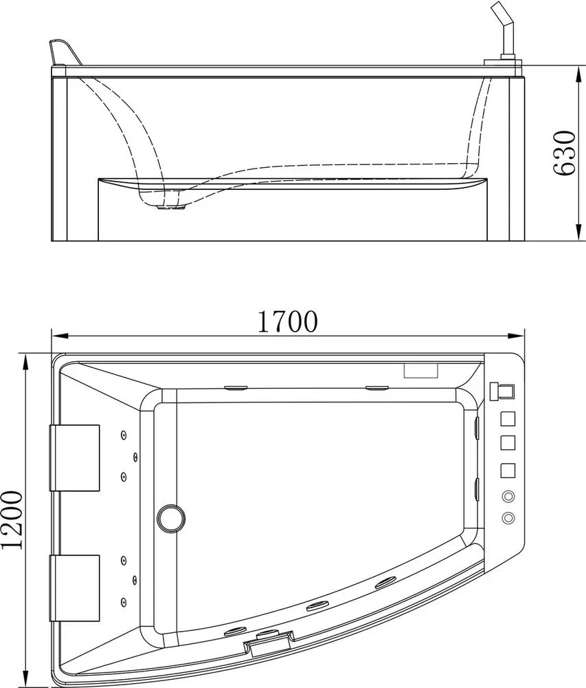 Габаритная схема Акриловая ванна Orans 65100XL 170x120