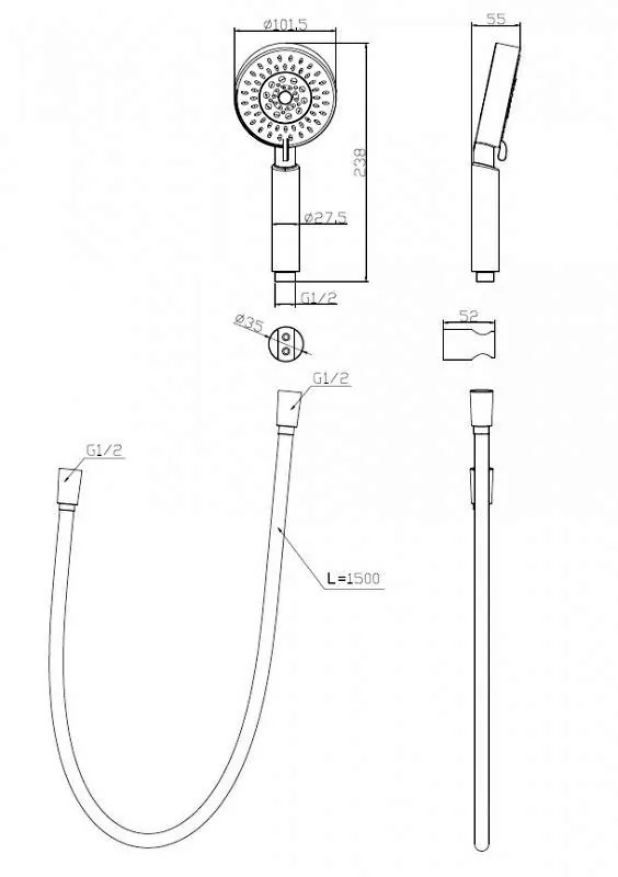 Габаритная схема Душевой гарнитур BelBagno BB-DFS-5-CRM