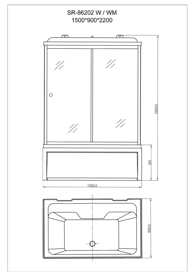 Габаритная схема Душевая кабина Orans Basic + SR-86202W 150x90