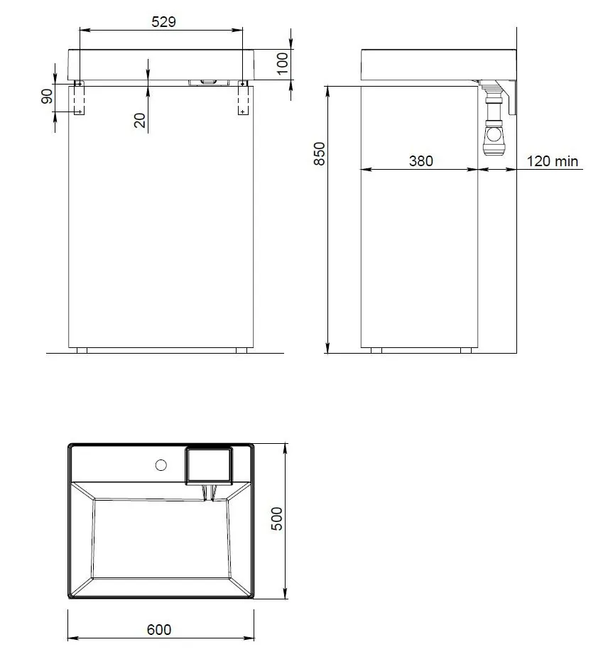 Габаритная схема Раковина Azario Sharp CS00078298 60 см