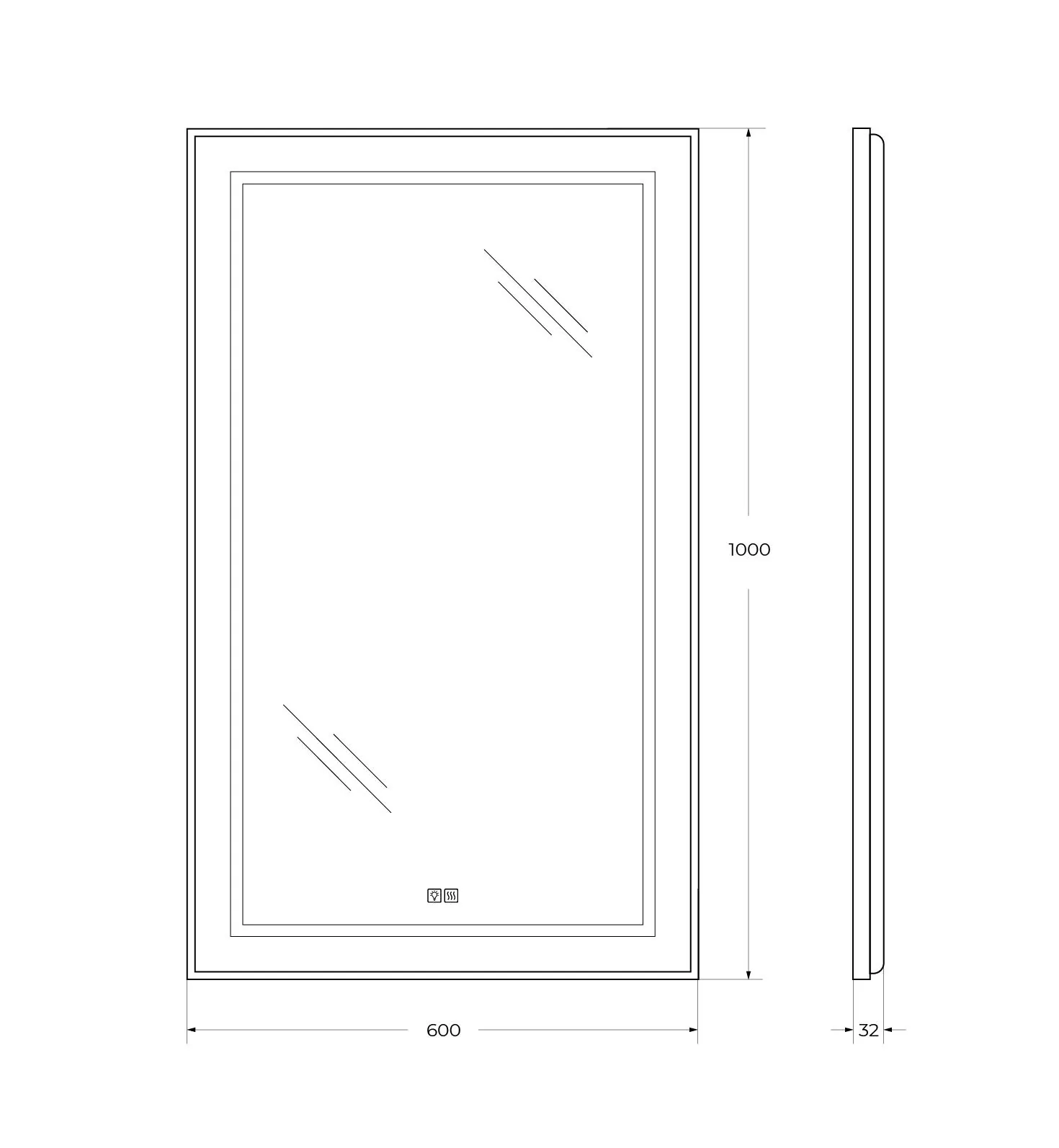 Габаритная схема Зеркало BelBagno Kraft SPC-KRAFT-600-1000-LED-TCH-WARM