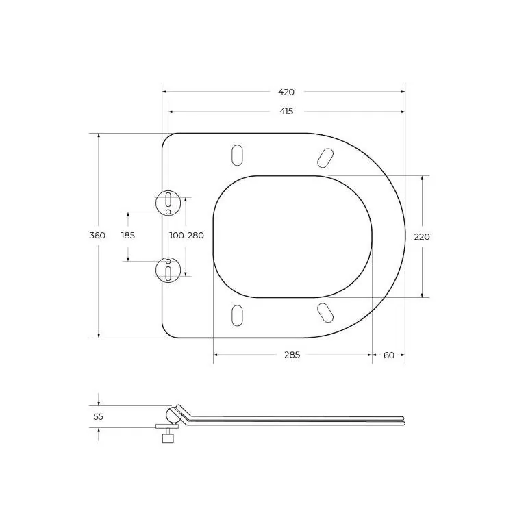 Габаритная схема Унитаз подвесной BelBagno Sfera-R BB046CHR/BB2111SC безободковый