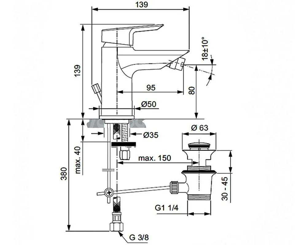 Габаритная схема Смеситель Ideal Standart Tesi A6559AA для раковины