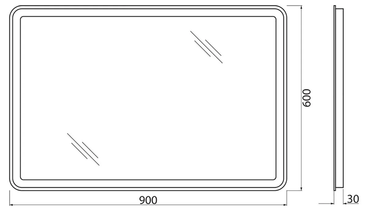 Габаритная схема Зеркало BelBagno SPC-MAR-900-600-LED-BTN
