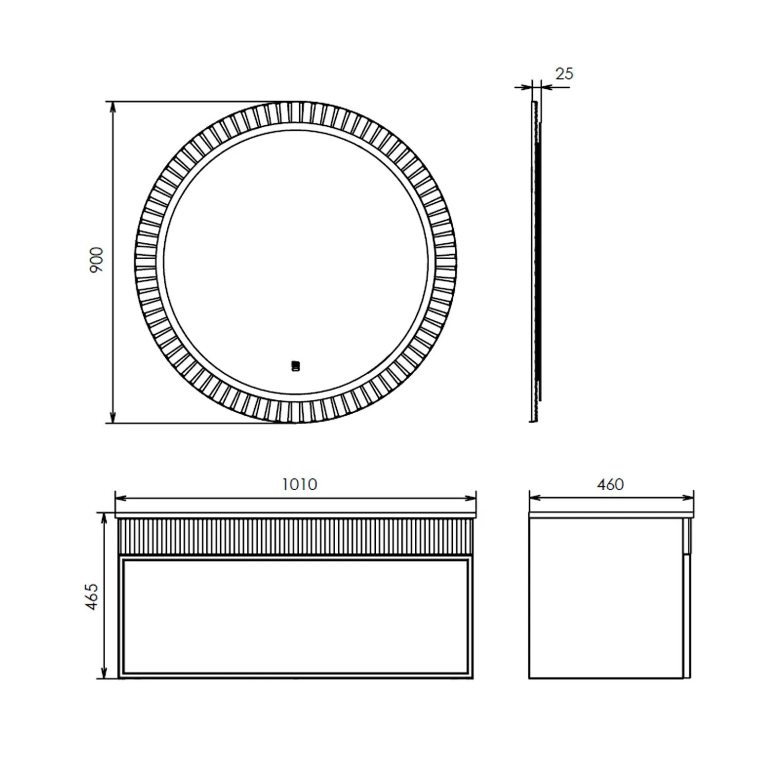 Габаритная схема Тумба с раковиной Comforty Мадрид 100 серый шёлк
