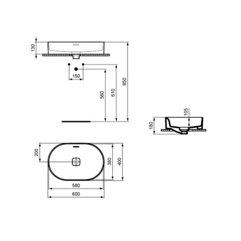 Габаритная схема Раковина Ideal Standard Strada II T360401
