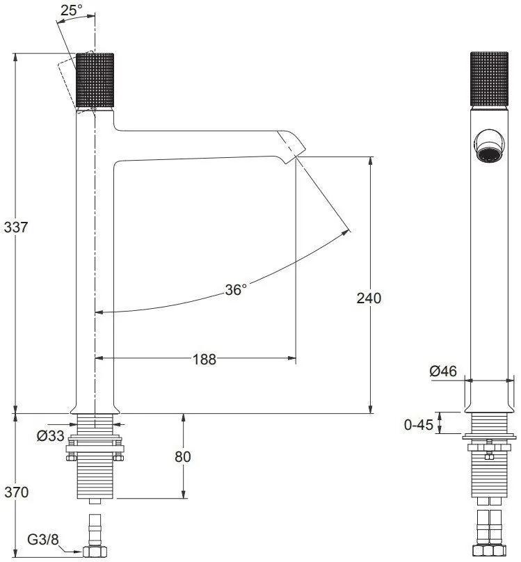 Габаритная схема Смеситель Jacob Delafon Rivoli E24168-CP для раковины