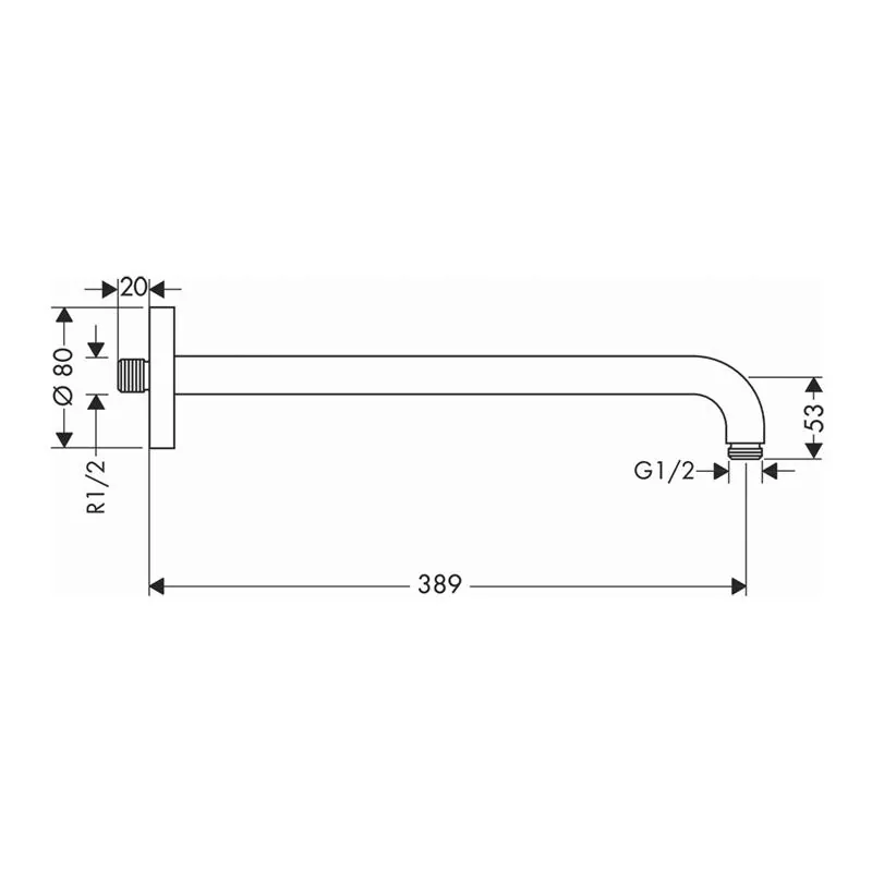 Габаритная схема Кронштейн для верхнего душа Hansgrohe 27413340