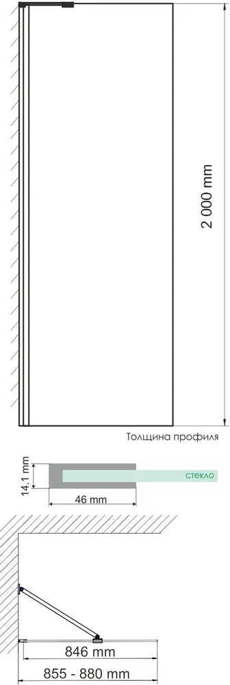 Габаритная схема Душевая перегородка Wasserkraft Aller 10H07-RP90 90 см
