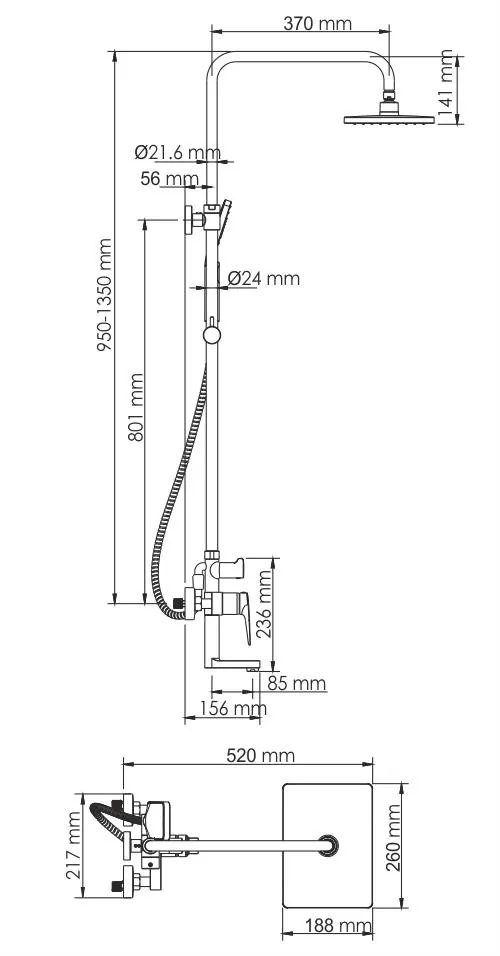Габаритная схема Душевая стойка Wasserkraft Aisch A15501