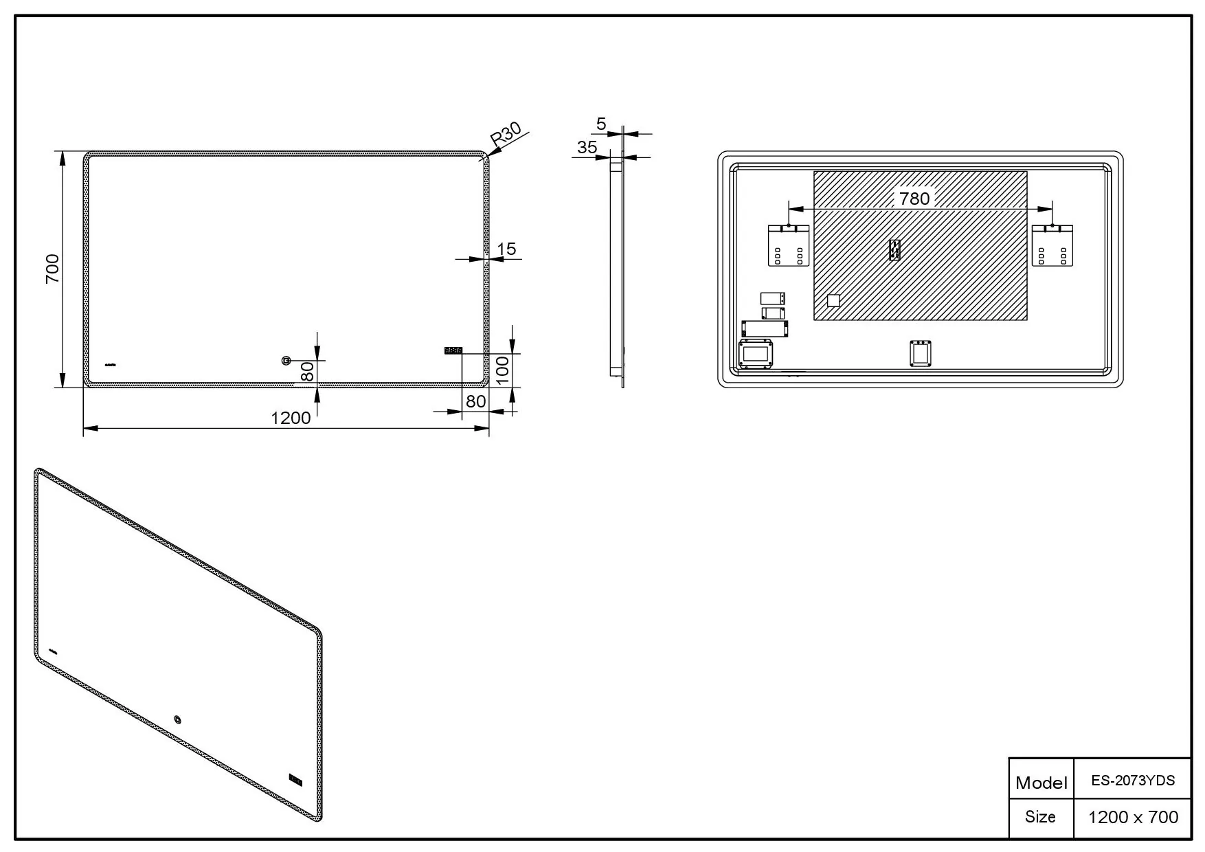 Габаритная схема Зеркало Esbano ES-2073 YDS