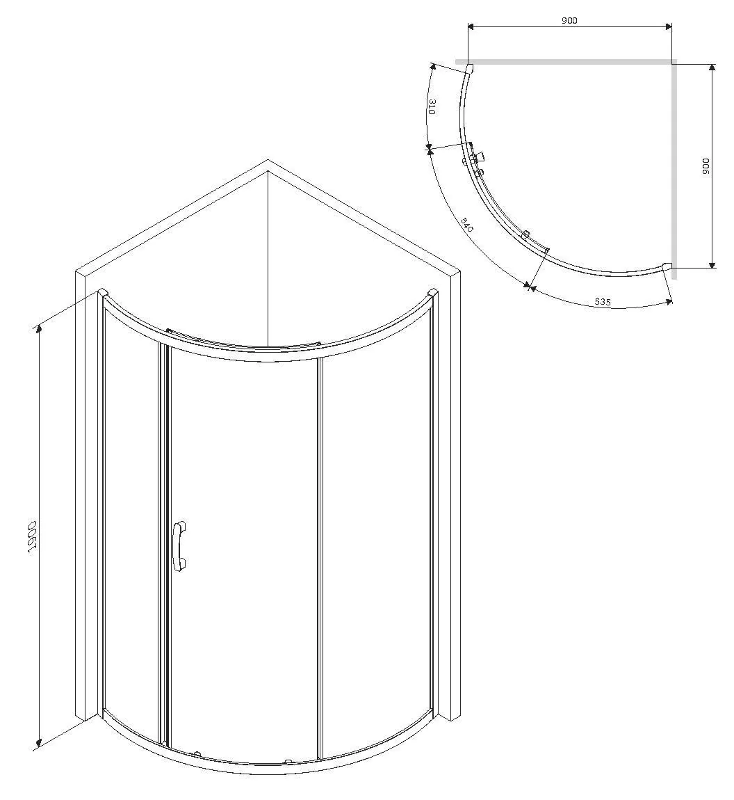 Габаритная схема Душевой уголок AM.PM Like W83G-315-090CG