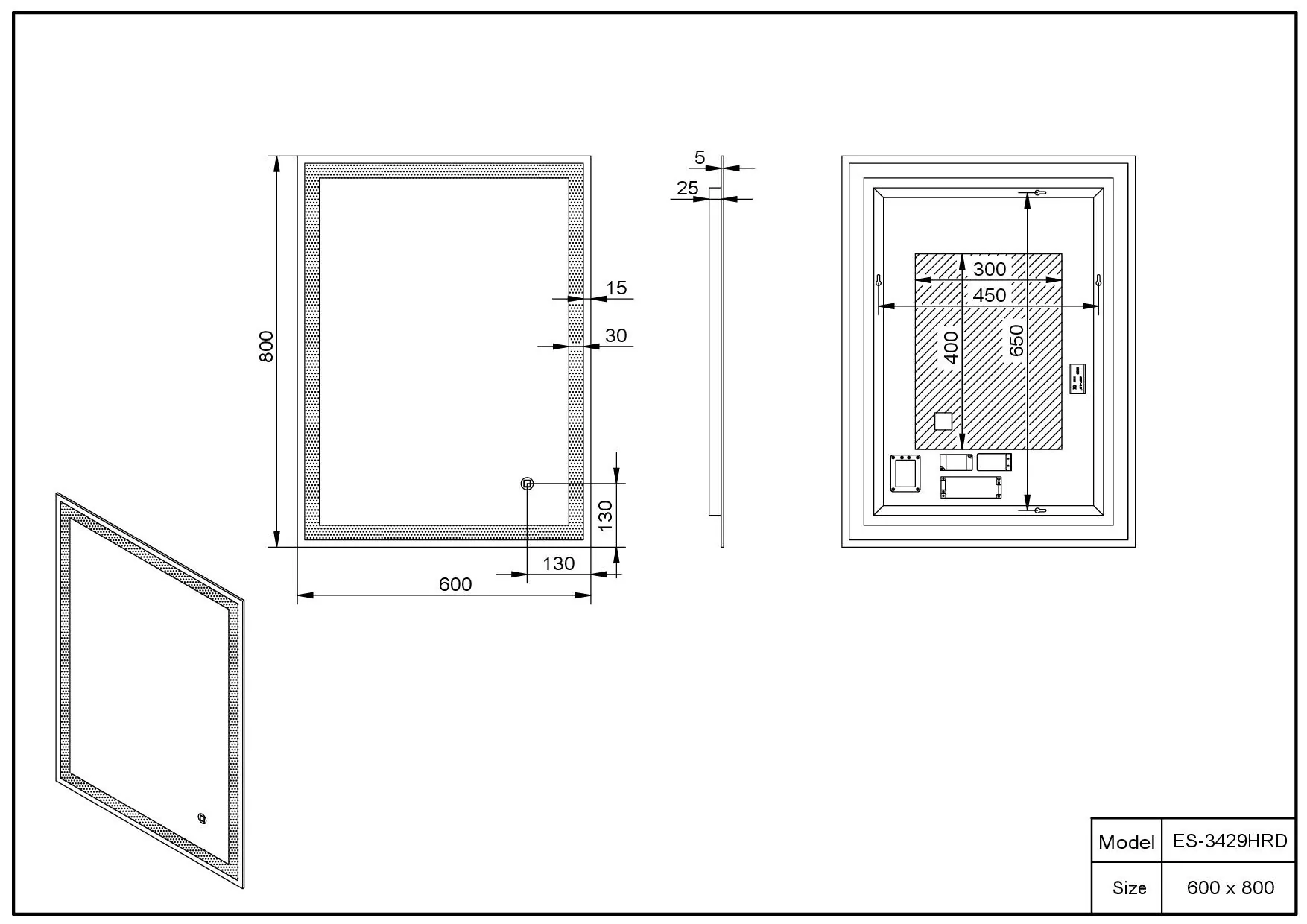 Габаритная схема Зеркало Esbano ES-3429HRD