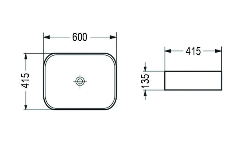 Габаритная схема Раковина Azario AZ78326MB 60 см