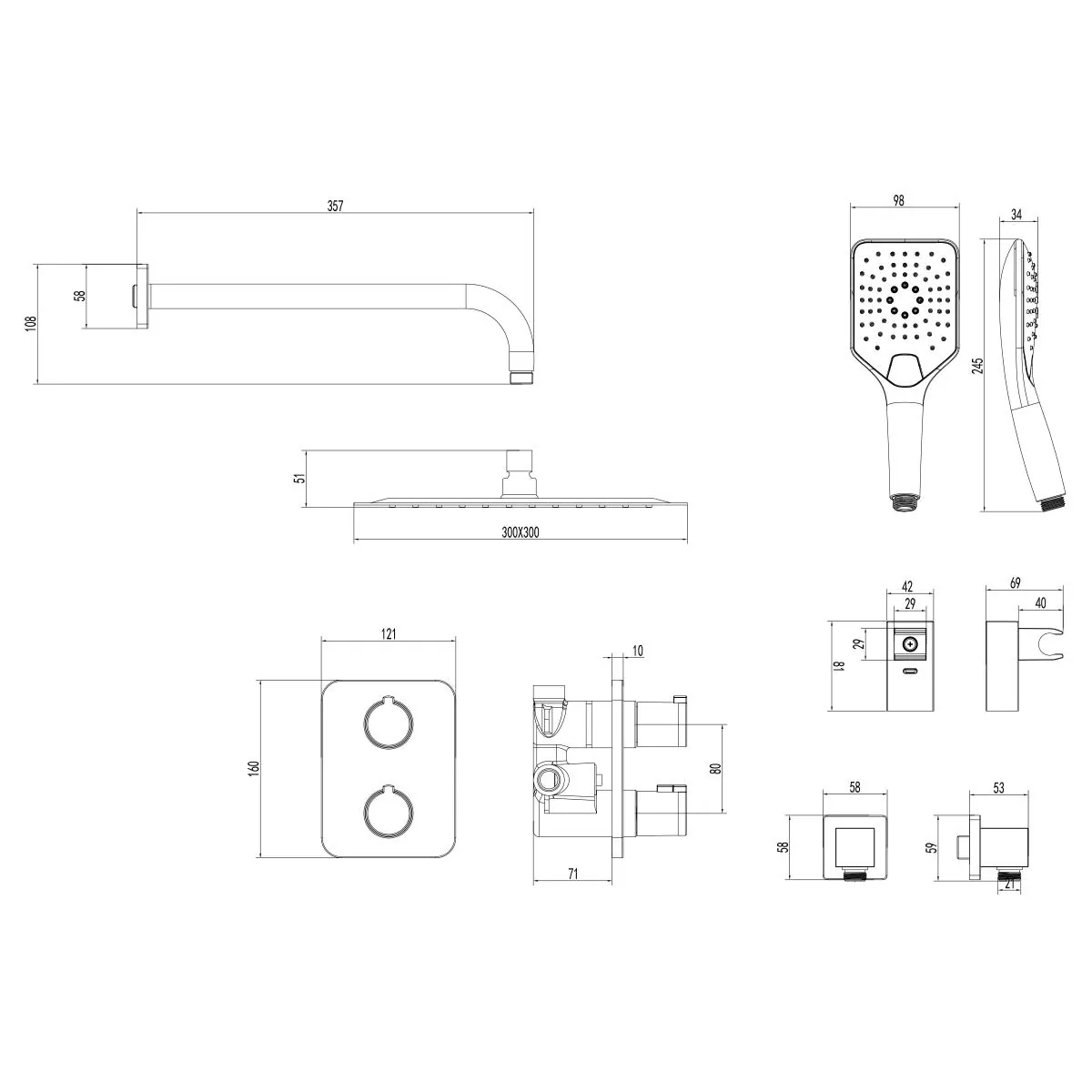 Габаритная схема Душевой комплект Lemark Yeti LM7849C