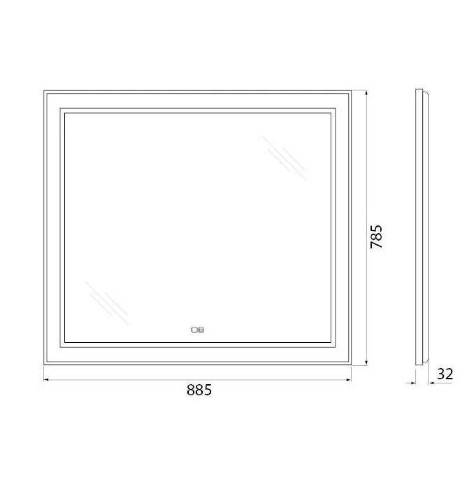 Габаритная схема Зеркало BelBagno SPC-KRAFT-885-785-TCH-WARM