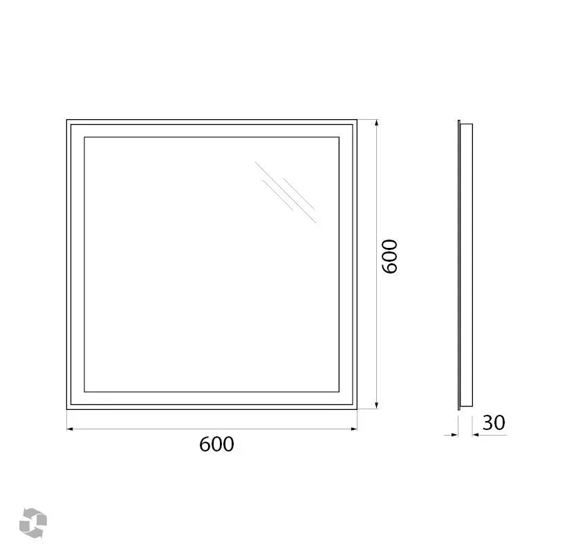 Габаритная схема Зеркало BelBagno SPC-GRT-600-600-LED-BTN