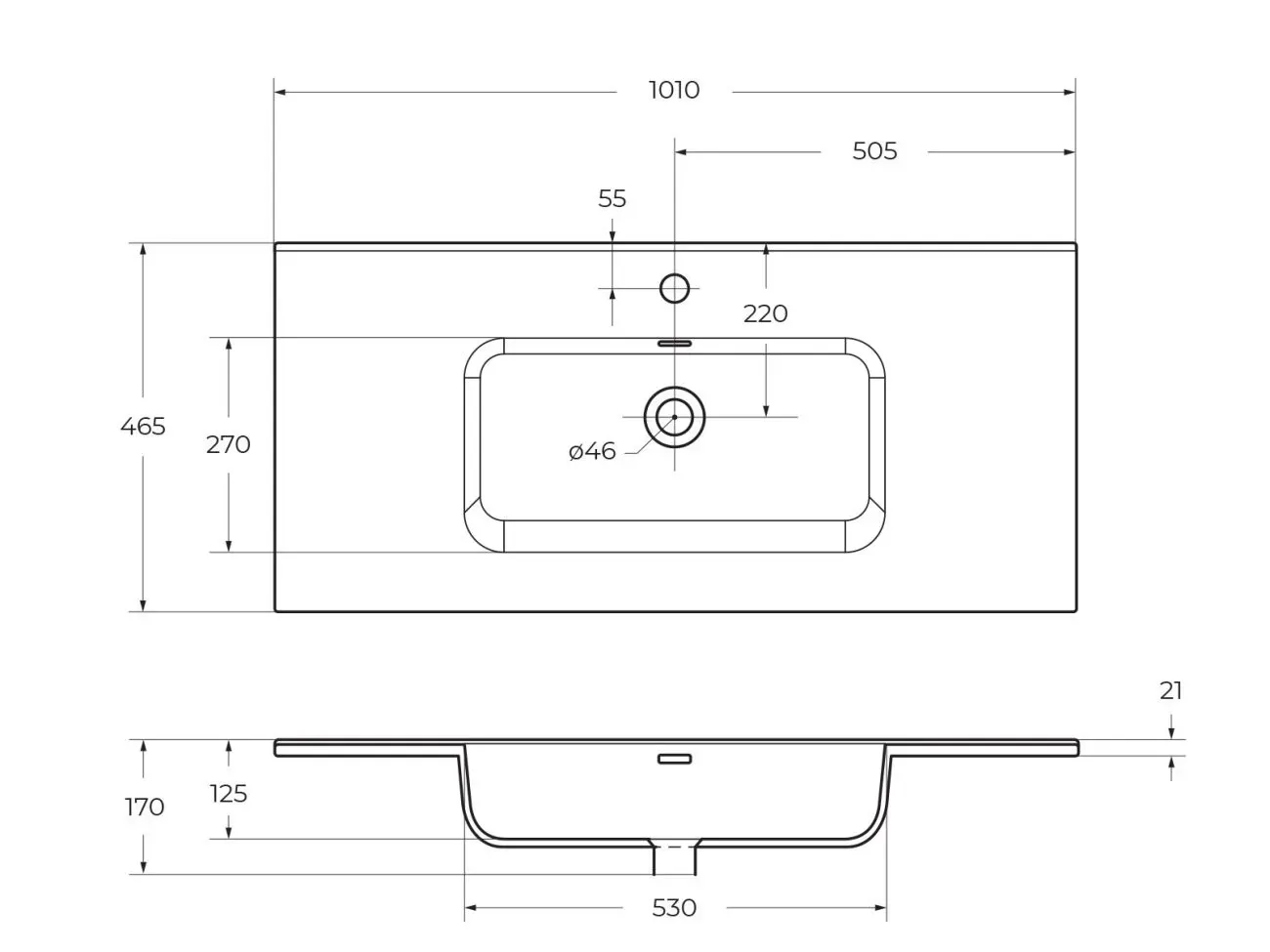 Габаритная схема Мебельная раковина BelBagno BB1000ETL 90 см