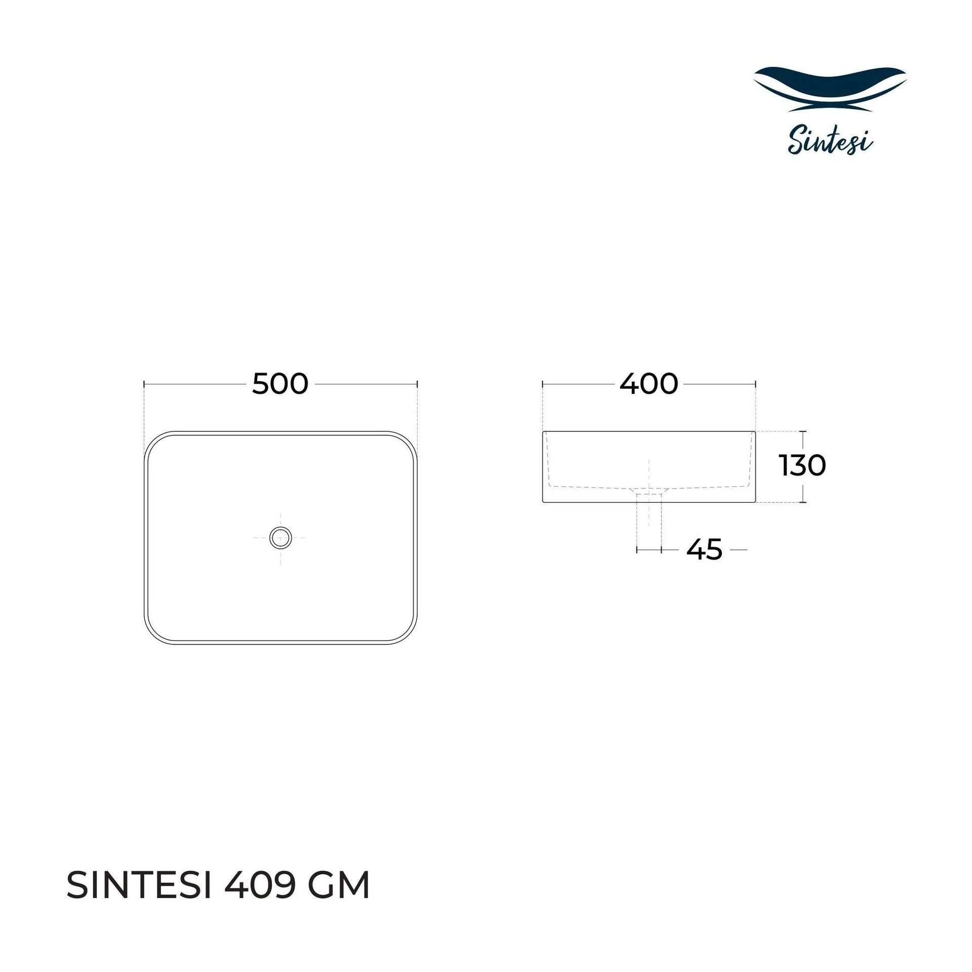 Габаритная схема Раковина Sintesi LVB-APP-409GM 50 см