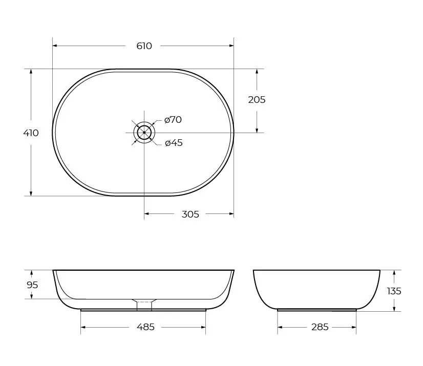 Габаритная схема Раковина BelBagno BB1348