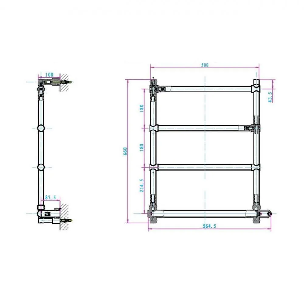 Габаритная схема Полотенцесушитель электрический Boheme Medici 50x80 бронза