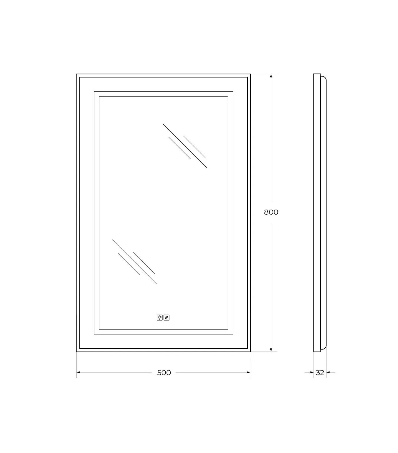Габаритная схема Зеркало BelBagno Kraft SPC-KRAFT-500-800-LED-TCH-WARM