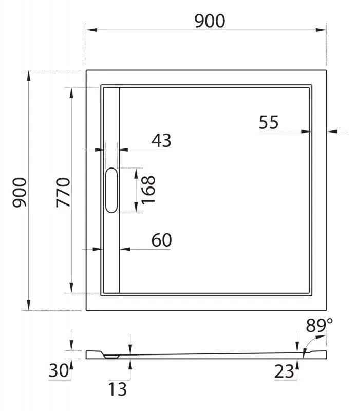 Габаритная схема Поддон для душа Cezares TRAY-AS-A-90-30-W