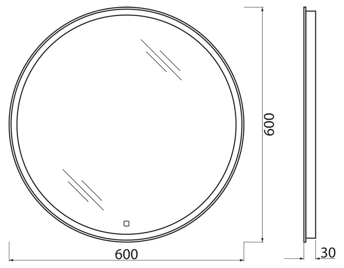 Габаритная схема Зеркало BelBagno SPC-RNG-600-LED-TCH