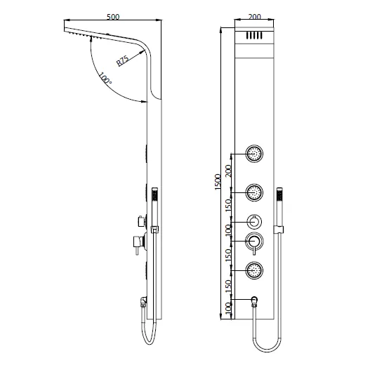 Габаритная схема Душевая панель RGW Shower Panels SP-04B