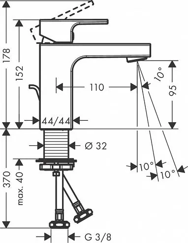 Габаритная схема Смеситель Hansgrohe Vernis Shape 71569000 для раковины
