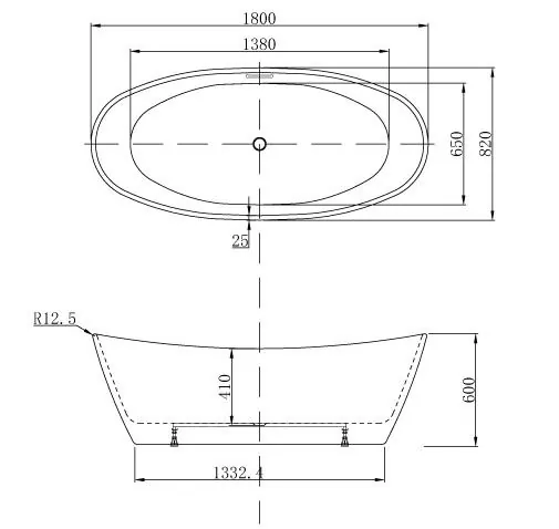 Габаритная схема Акриловая ванна Azario Easton AZ1337B 180х82