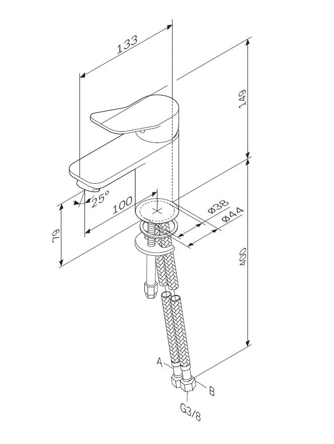 Габаритная схема Смеситель AM.PM X-Joy F85A02100 для раковины