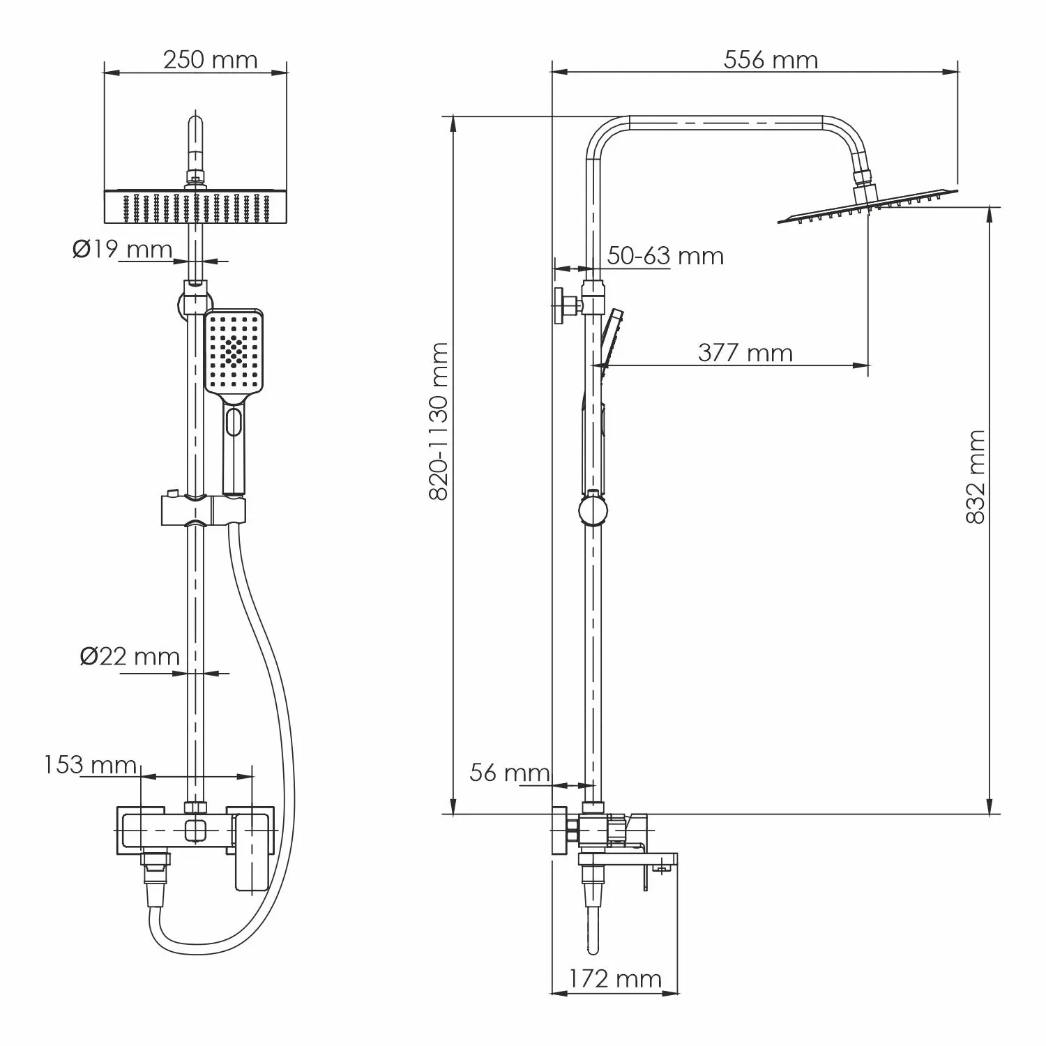 Габаритная схема Душевая стойка Wasserkraft A27701