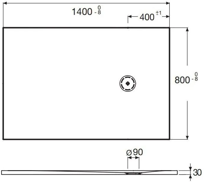 Габаритная схема Поддон для душа Jacob Delafon Singulier E67015-SHM 140х80 белый