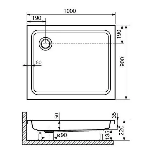 Габаритная схема Поддон для душа RGW Style 100x90