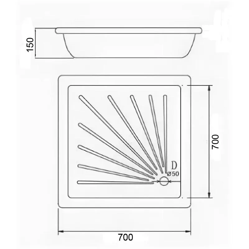 Габаритная схема Поддон для душа Loranto LG700B 70x70