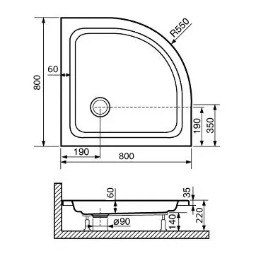 Габаритная схема Поддон для душа RGW Style P 80x80