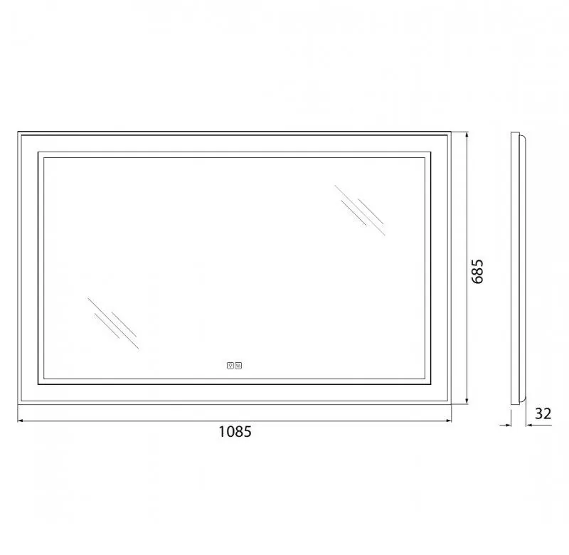 Габаритная схема Зеркало BelBagno SPC-KRAFT-1085-685-TCH-WARM-NERO