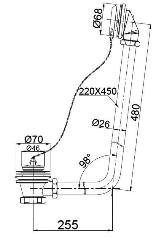 Габаритная схема Слив-перелив для ванны BelBagno BB567-OVF-CRM хром