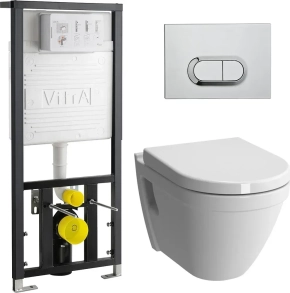 Комплект Vitra S50 9003B003-7201 (унитаз с инсталляцией, сиденье с микролифтом, клавиша хром) 