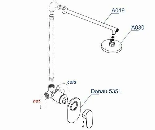 Габаритная схема Душевой комплект Wasserkraft Donau A12030
