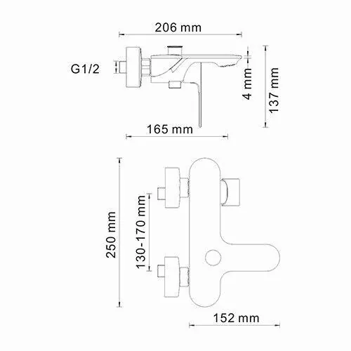 Габаритная схема Смеситель Wasserkraft Dinkel 5801 для ванны с душем
