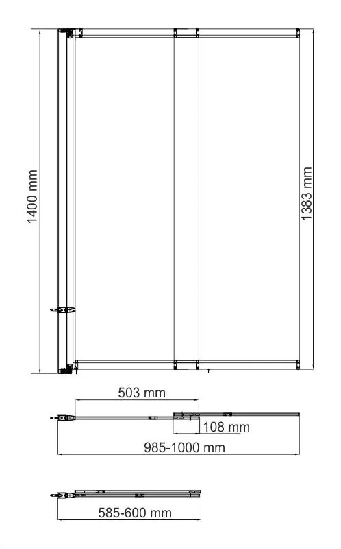Габаритная схема Шторка на ванну Wasserkraft Dill 61S02-100 100х140 см