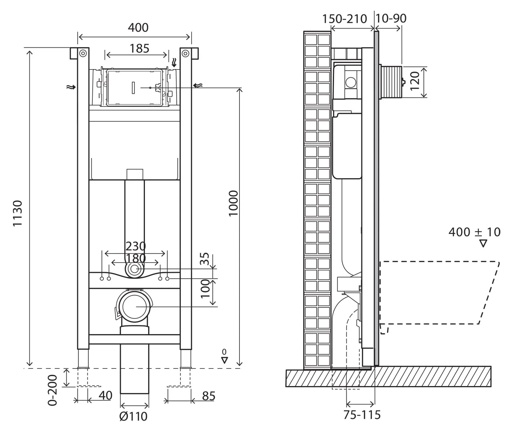 Габаритная схема Система инсталляции для унитазов BelBagno BB004-40 EXPERT