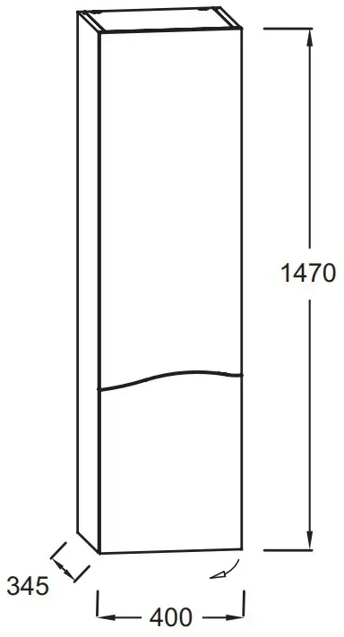 Габаритная схема Шкаф-пенал Jacob Delafon Sherwood EB1836LRU-P13 L состаренный дуб